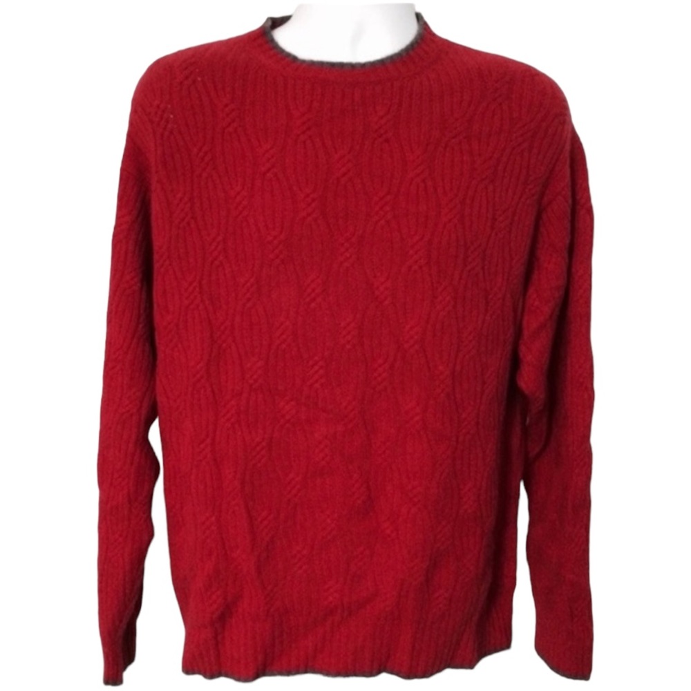 JOHNNIE WALKER Cashmere sweater cable knit Ringer Red/gray  Men’s Size Medium